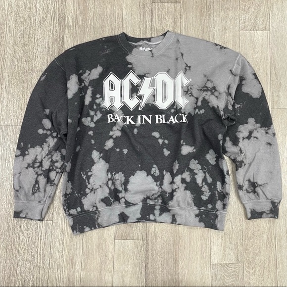 Tops | Acdc Back In Black Acid Wash Sweatshirt Sz 1x | Poshmark